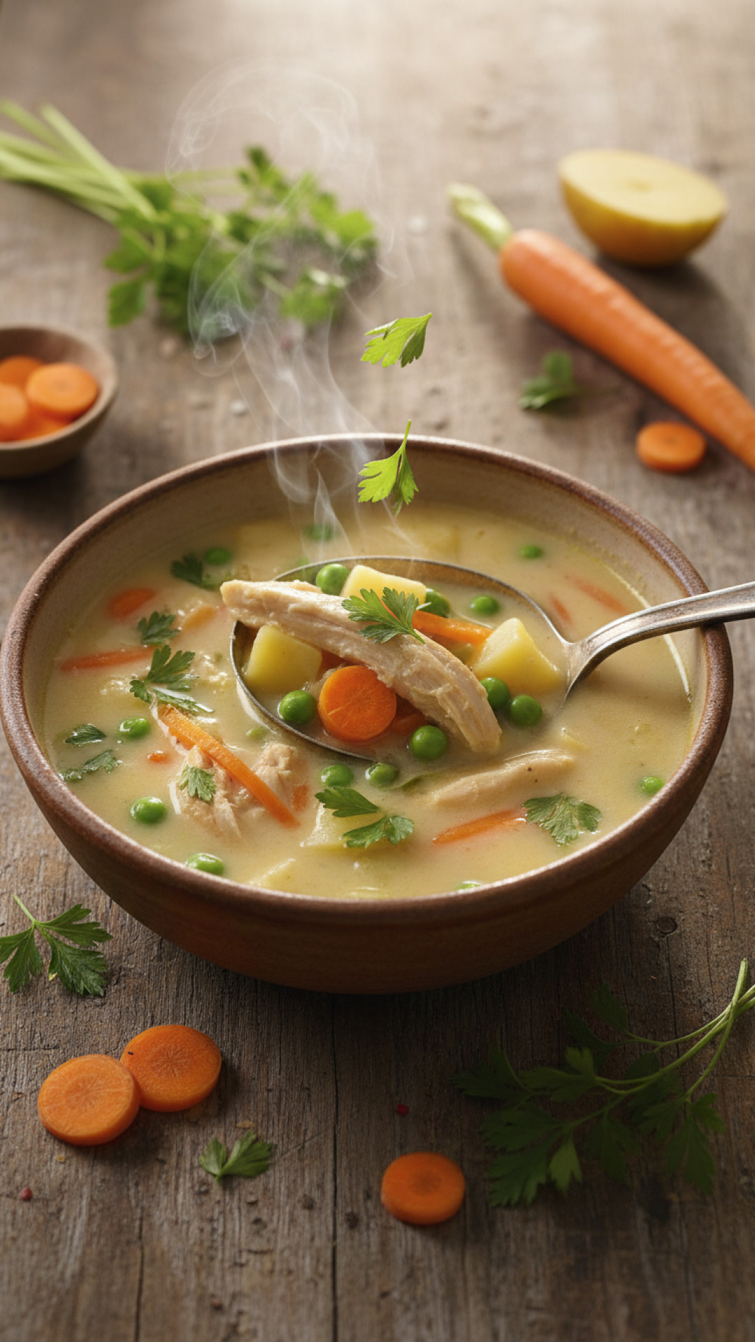 Cremige Hähnchen-Gemüse-Suppe mit Kartoffeln Preparation
