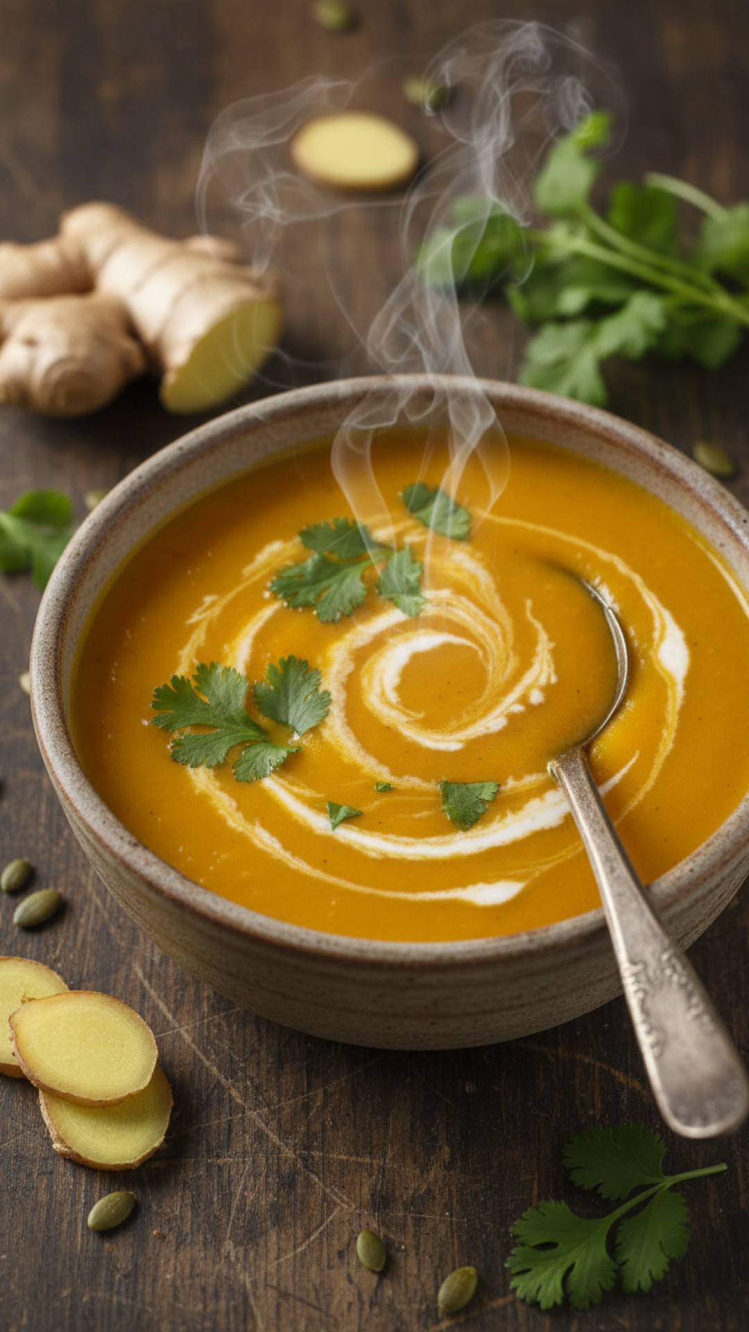Cremige Kürbis Ingwer Suppe mit Kokosmilch Preparation