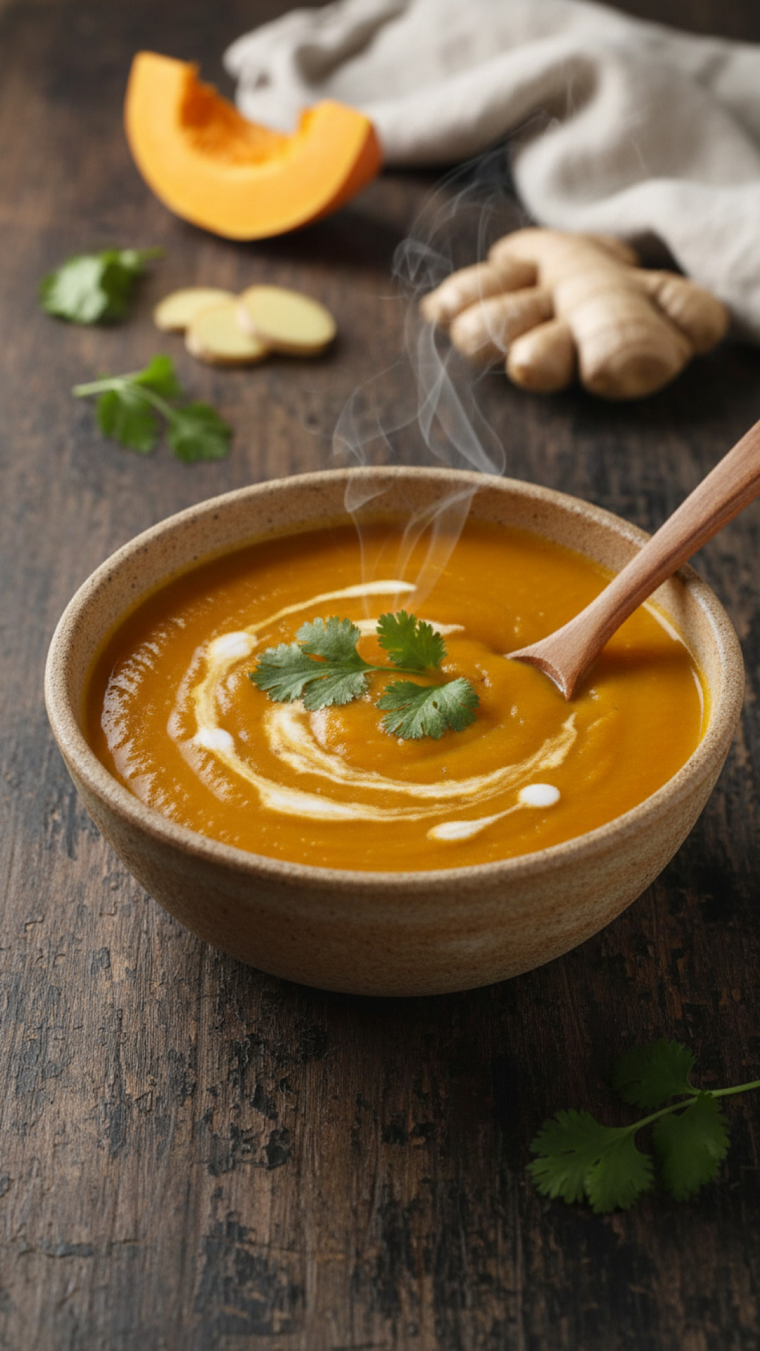 Cremige Kürbissuppe mit Ingwer und Kokos Preparation