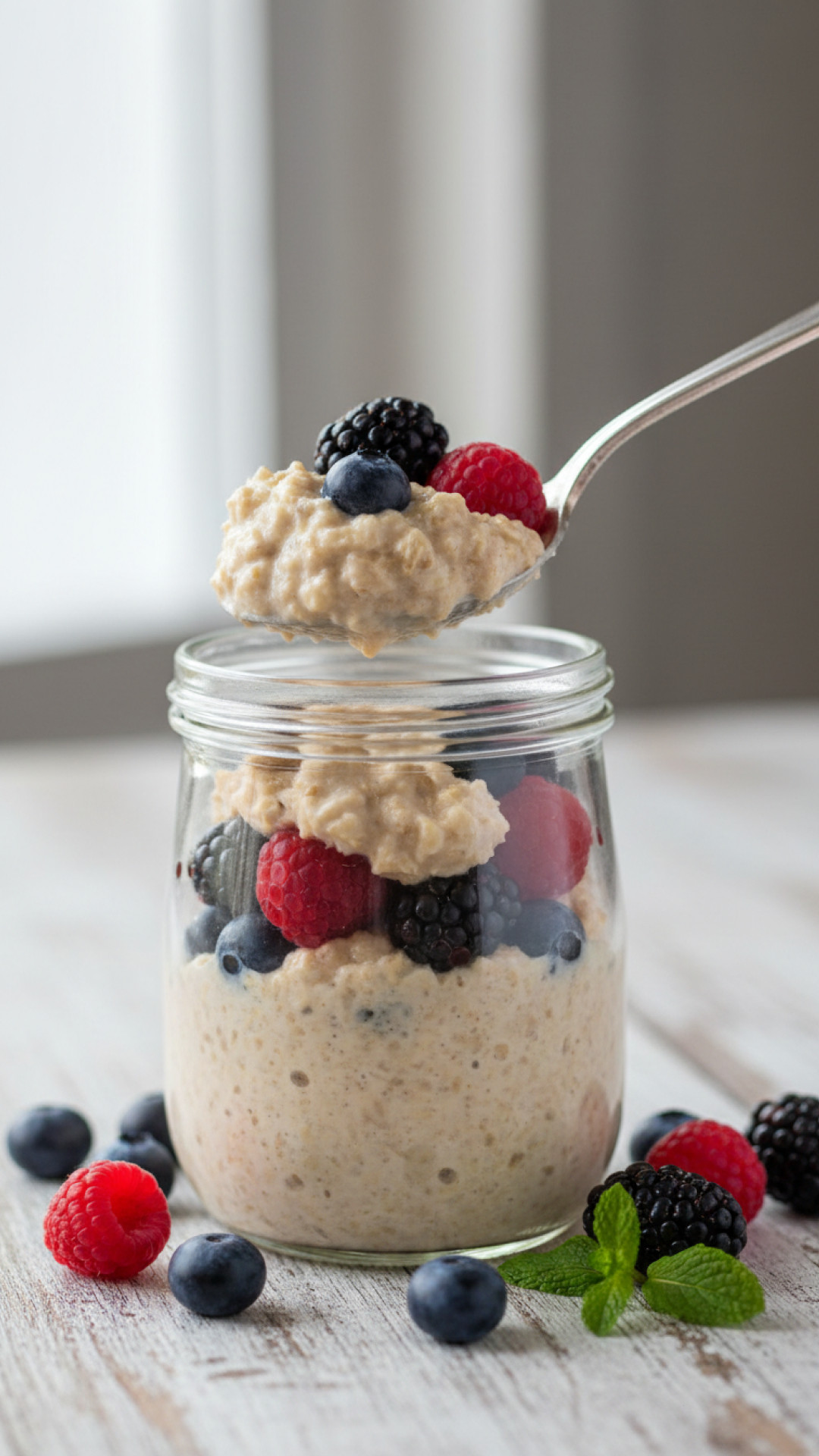 Cremige Protein Overnight Oats mit Beeren Preparation