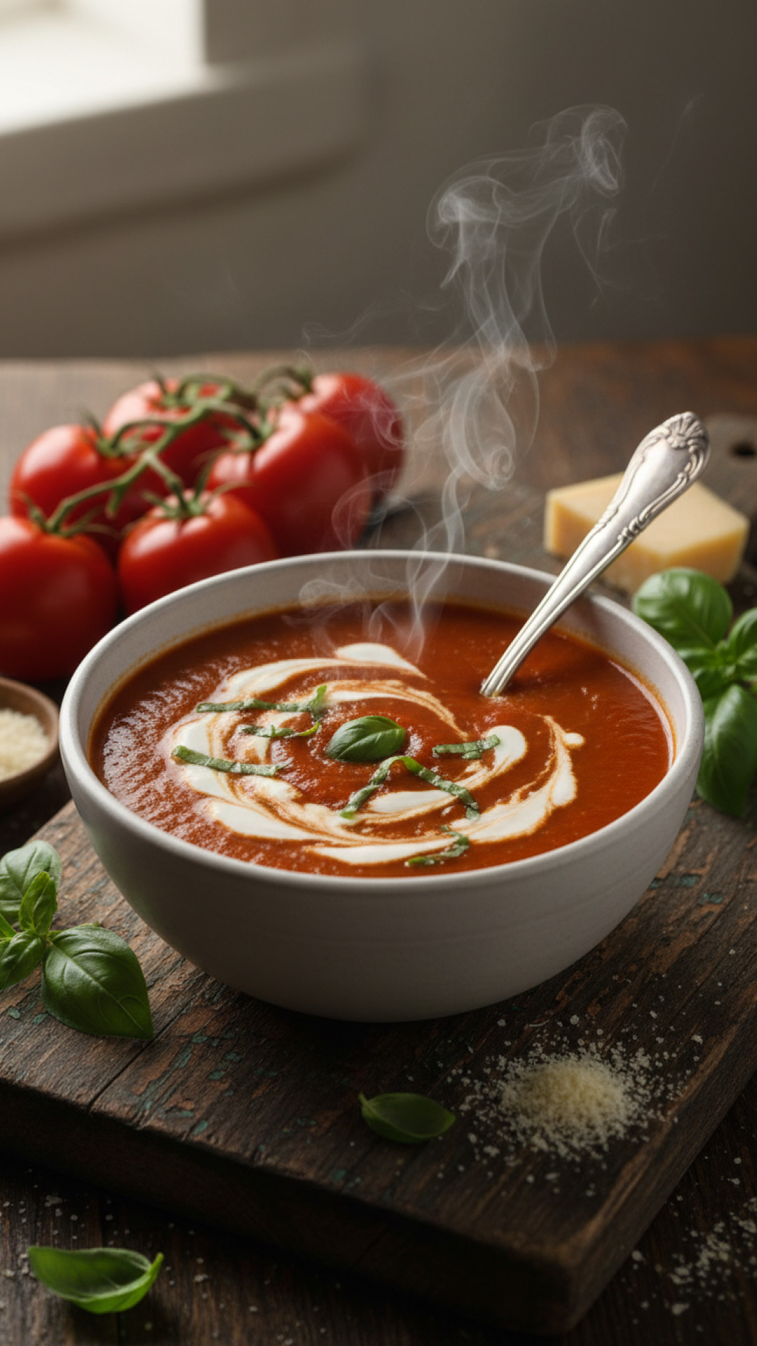 Cremige Südliche Tomatensuppe mit Basilikum Preparation