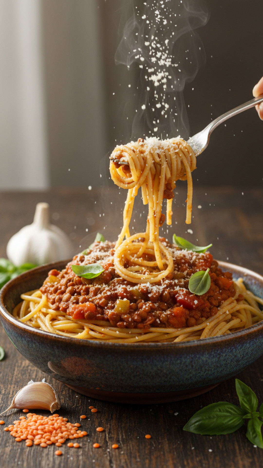 Cremige Vegane Linsen Bolognese mit Spaghetti Preparation