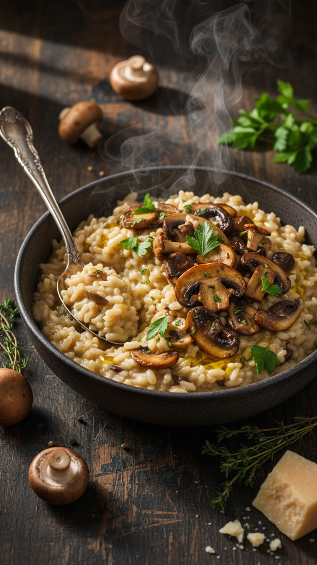 Cremiges Pilzrisotto mit Trüffelöl Preparation
