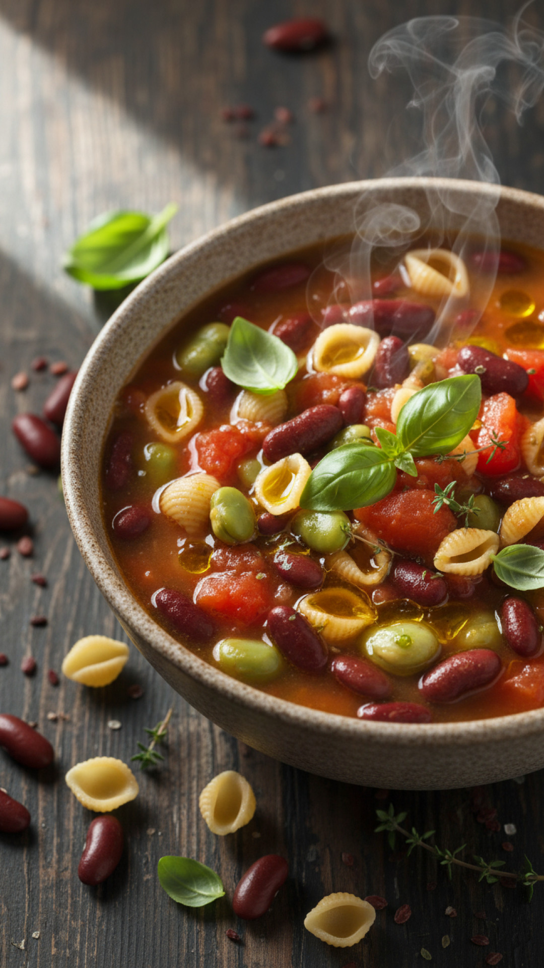 Dicke italienische Minestrone mit Bohnen und Pasta Preparation