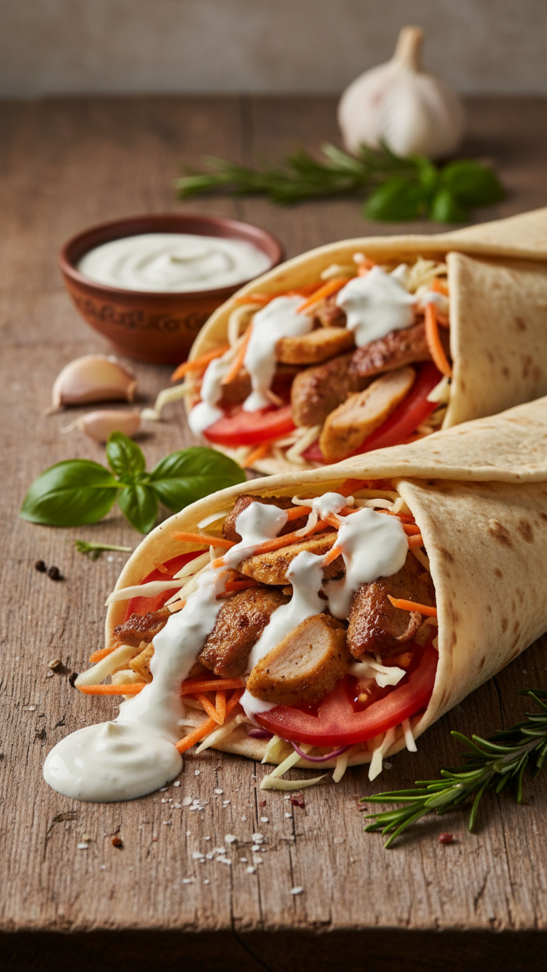 Doener Style Hähnchen Wrap mit Knoblauch Joghurt Preparation