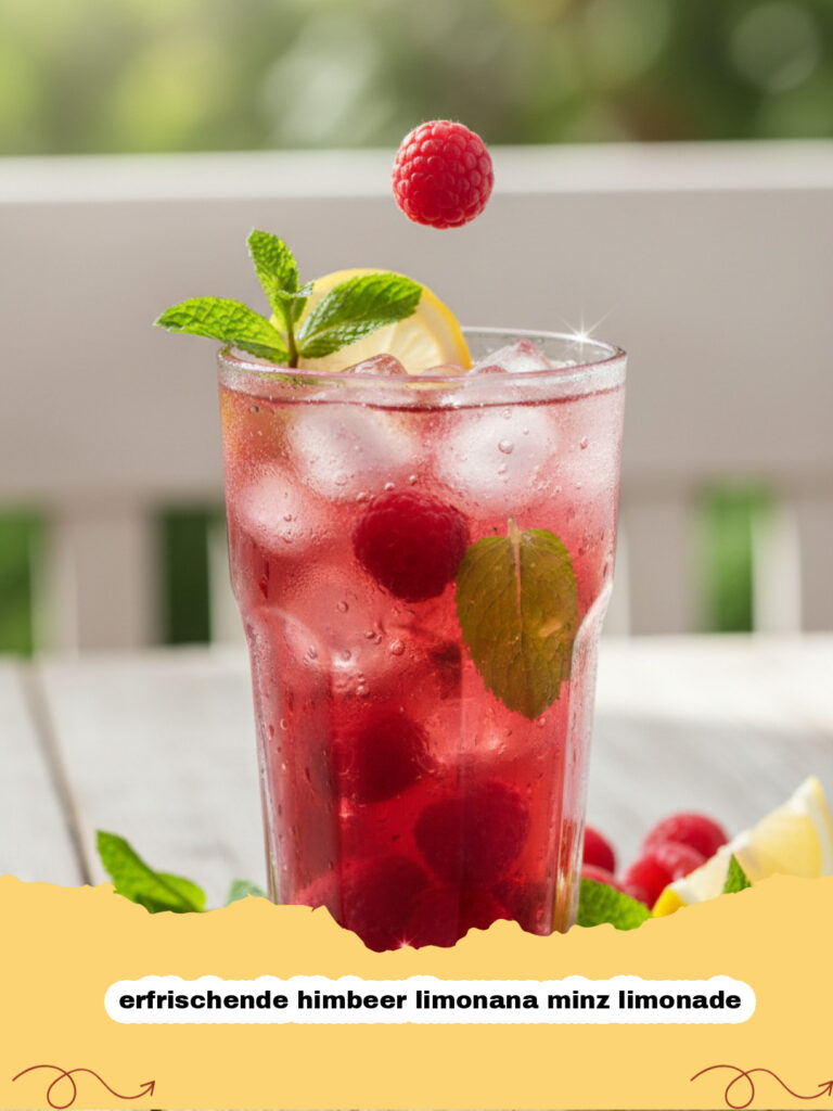 erfrischende himbeer limonana minz limonade - Ein Krug und Gläser voll mit erfrischender Himbeer Limonana Minz Limonade, garniert mit frischen Himbeeren, Minze und Zitronenscheiben.