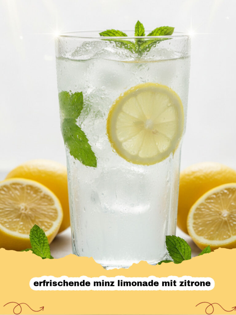 erfrischende minz limonade mit zitrone - Ein Krug und Gläser mit erfrischender Minz-Zitronen-Limonade, garniert mit frischer Minze und Zitronenscheiben, auf einem Sommertisch.