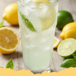 erfrischender basilikum zitronen limetten sprudler - Ein Glas erfrischender Basilikum Zitronen Limetten Sprudler mit Eis, Basilikum und Zitrusfrüchten