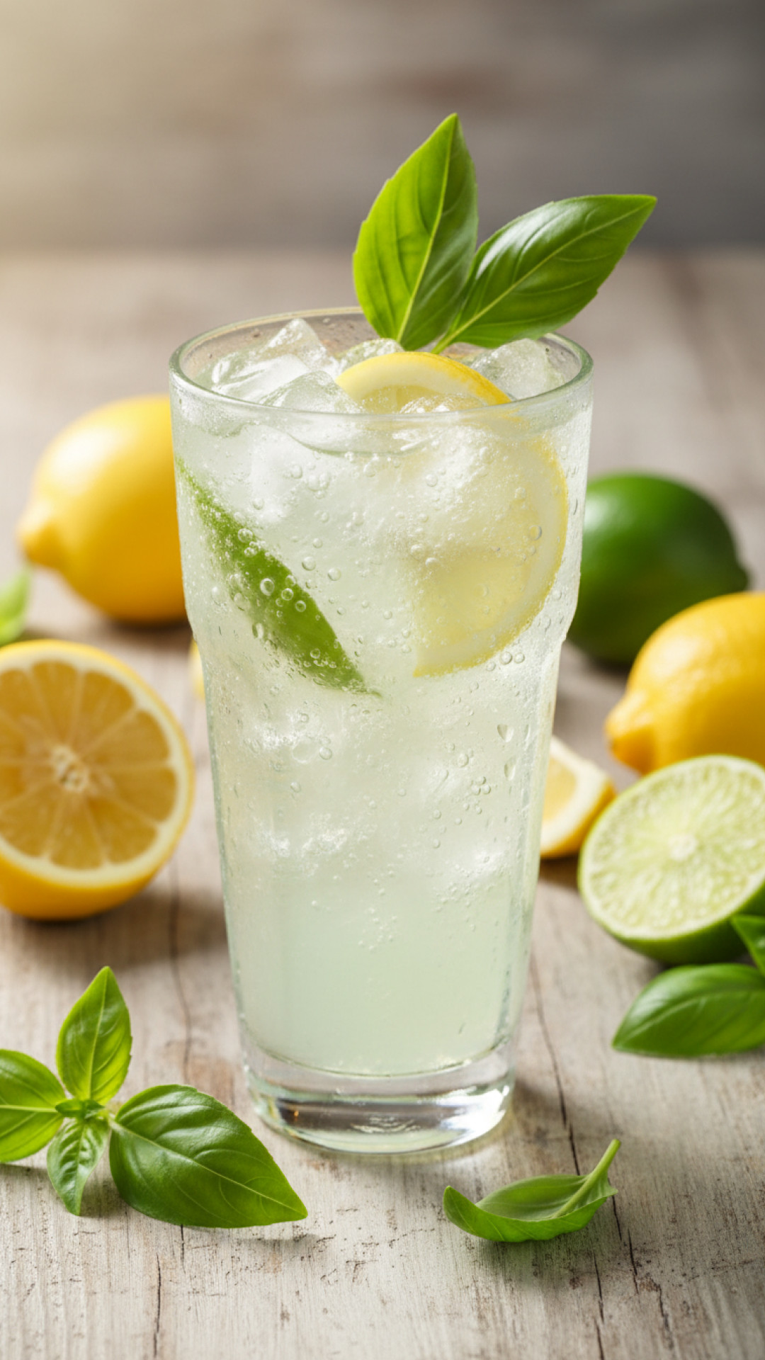 Erfrischender Basilikum Zitronen Limetten Sprudler Preparation