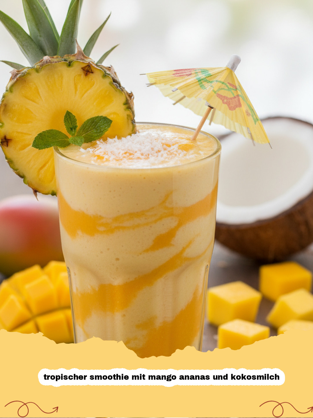 Tropischer Smoothie mit Mango, Ananas und Kokosmilch: Das ultimative Urlaubsfeeling im Glas