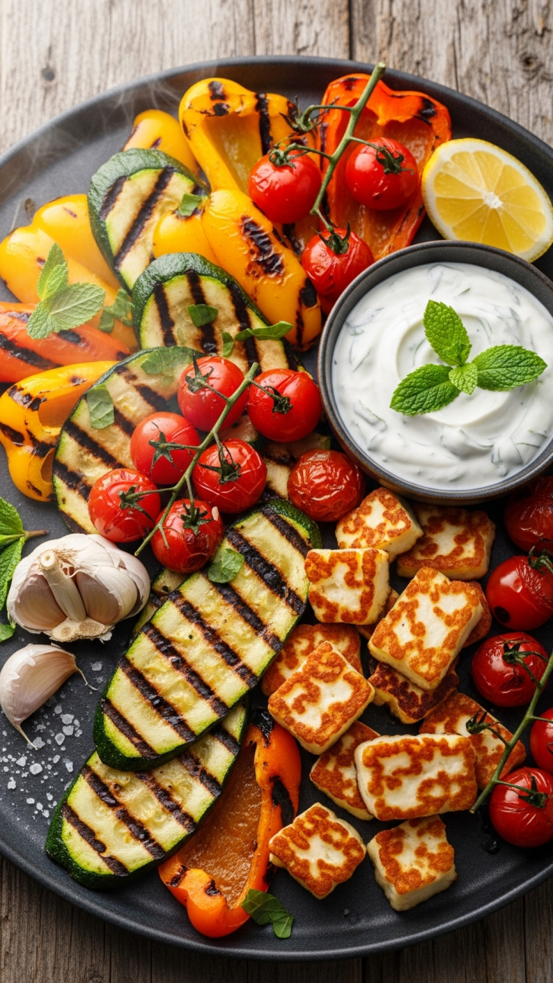 Farbenfrohe Halloumi-Gemüse-Spieße vom Grill Preparation