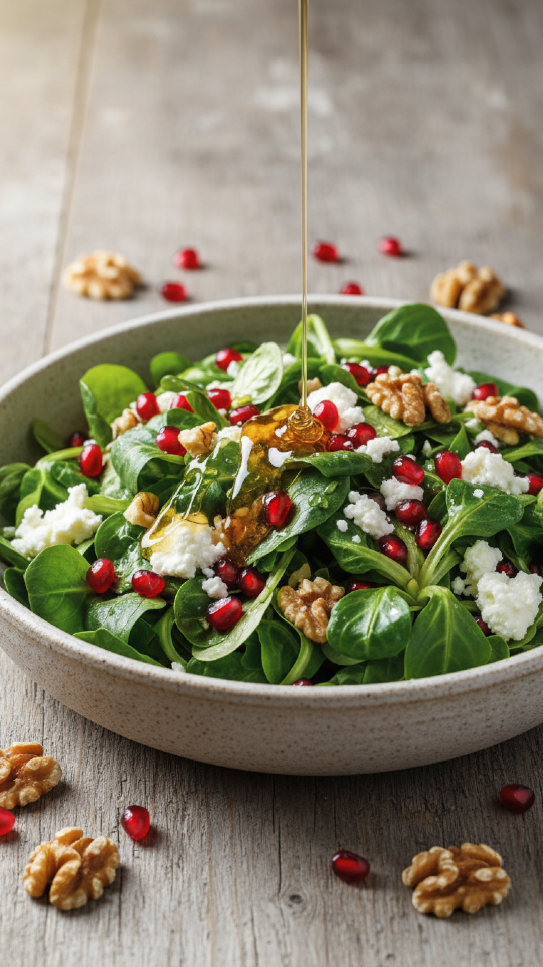 Feldsalat mit Ziegenkäse Walnüssen und Granatapfel Preparation