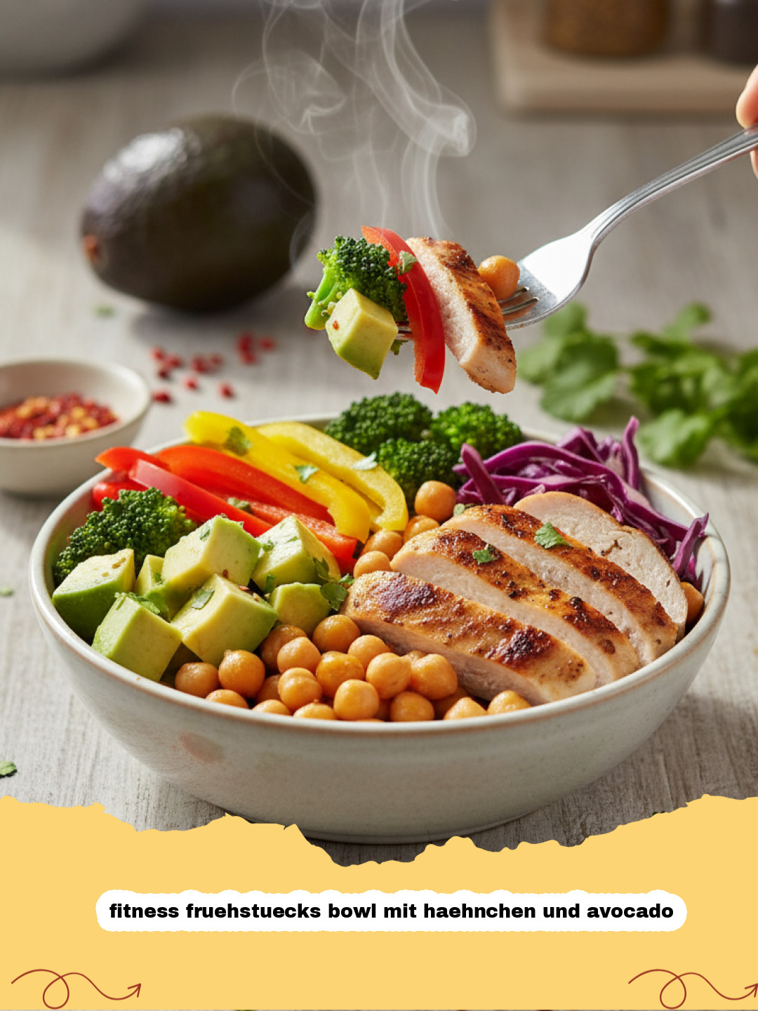 Die ultimative fitness fruehstuecks bowl mit haehnchen und avocado