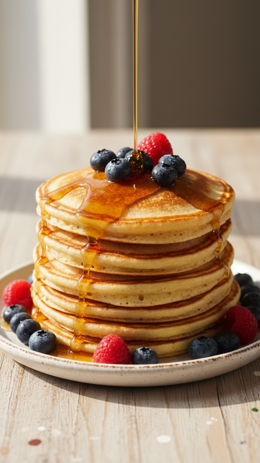 Fluffige Amerikanische Pancakes mit Ahornsirup Preparation