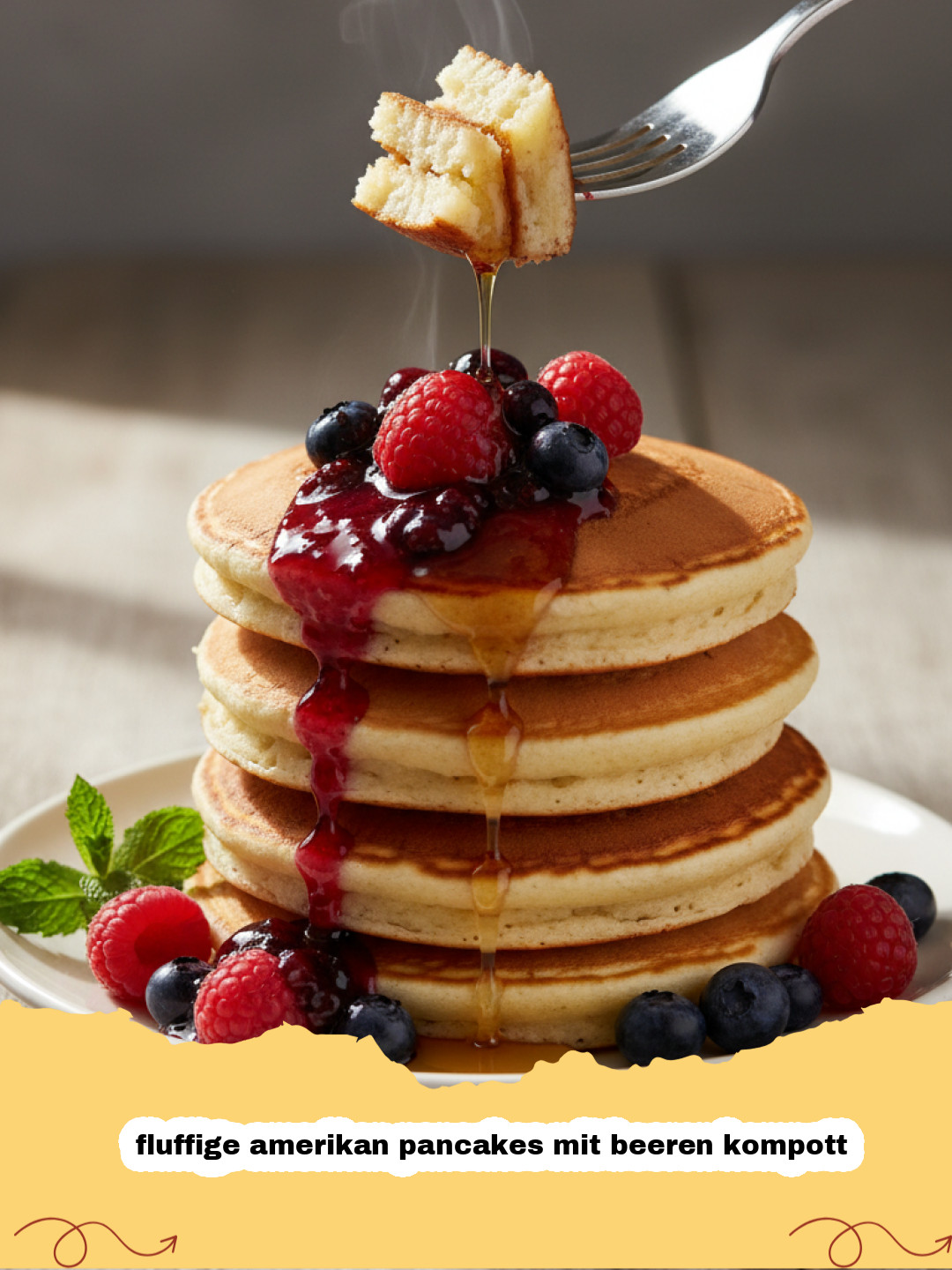 Das Geheimnis unwiderstehlicher fluffiger amerikanischer Pancakes mit hausgemachtem Beerenkompott
