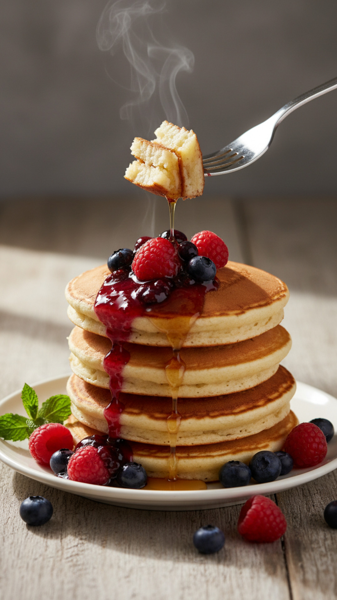 Fluffige Amerikanische Pancakes mit Hausgemachtem Beerenkompott Preparation