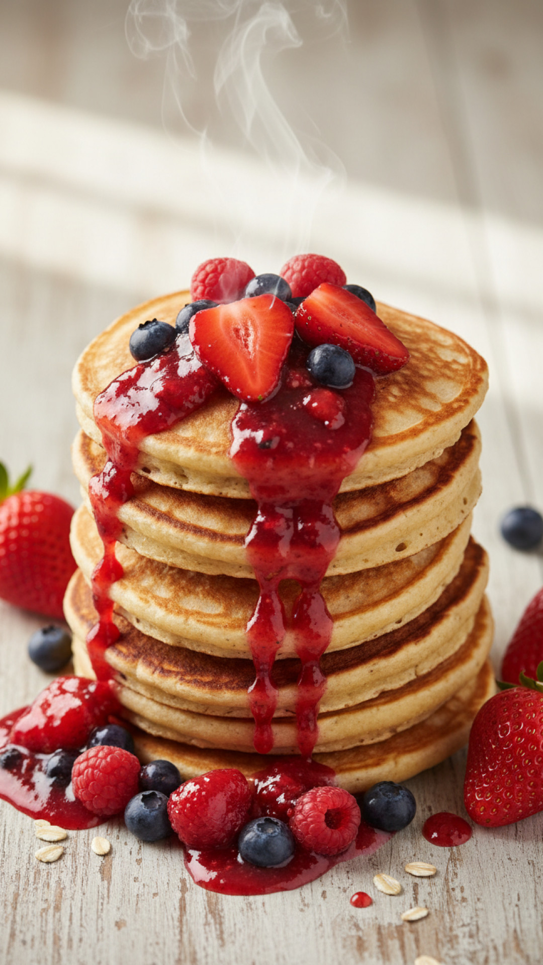 Fluffige Haferflocken Pancakes mit frischem Beerenkompott Preparation