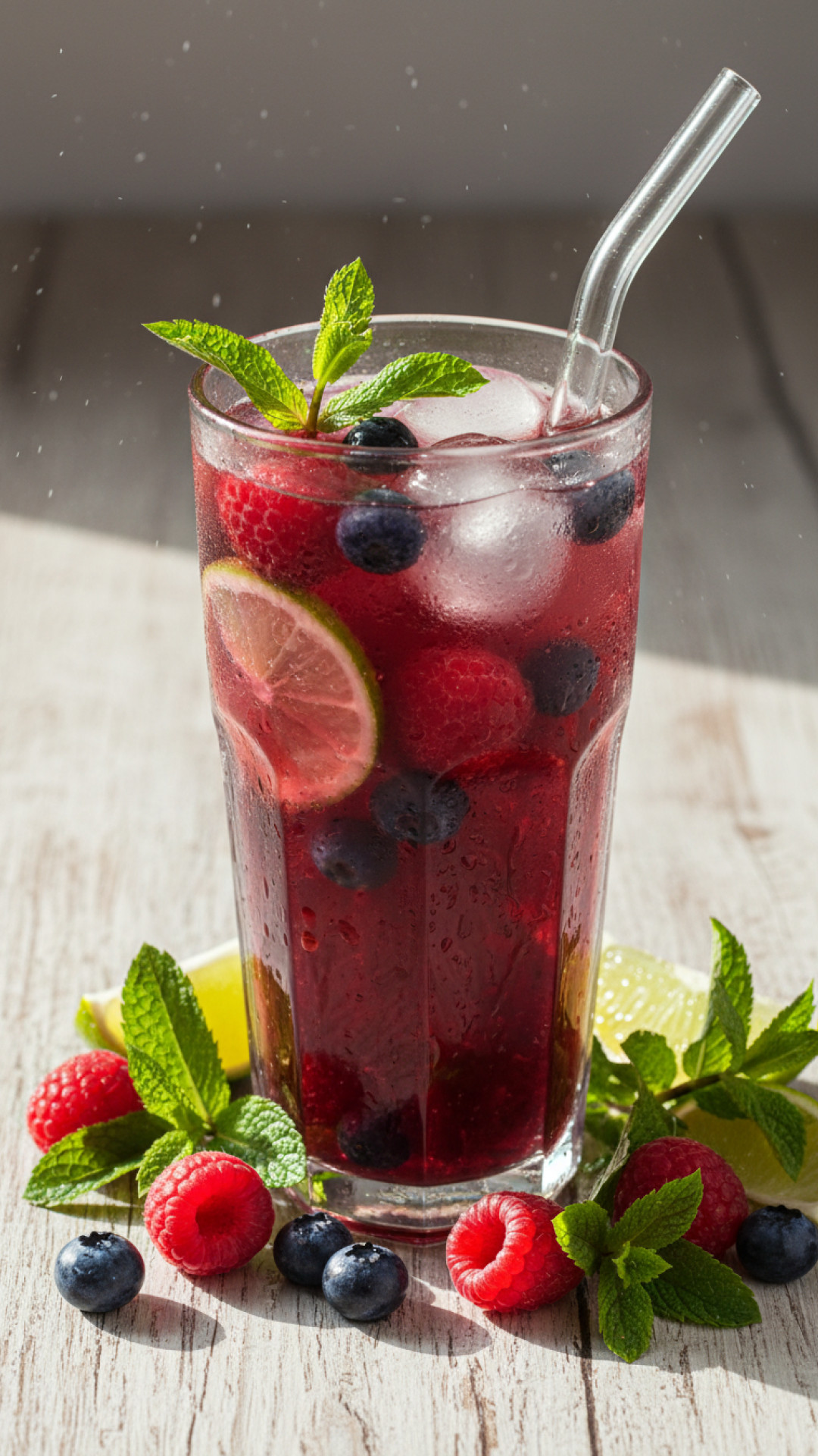 Frische Beeren-Limonade mit Minze und Limette Preparation