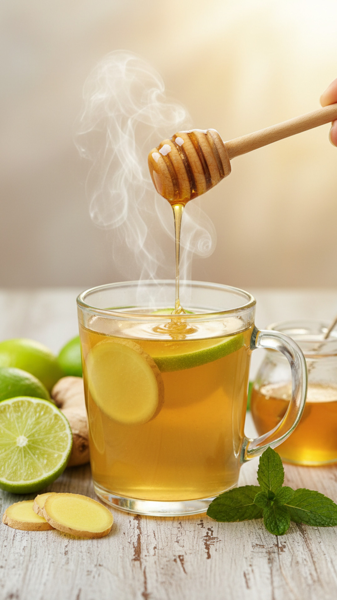 Frischer Ingwer Limetten Tee mit Honig Preparation