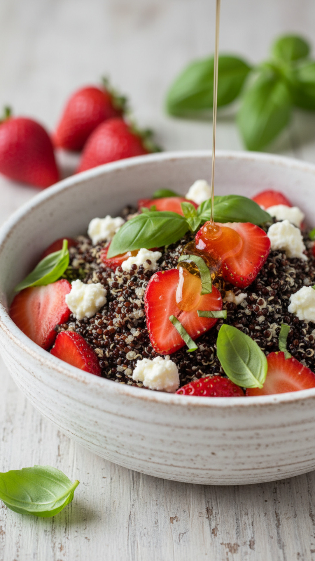 Frühlings Quinoa Salat mit Erdbeeren und Ziegenkäse Preparation