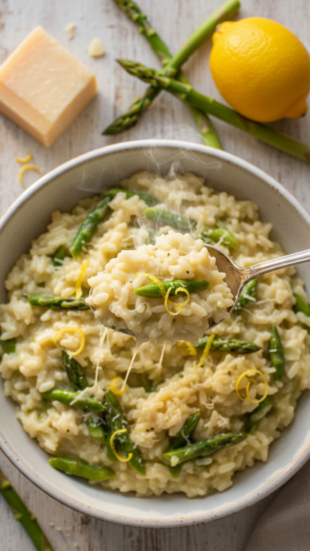 Frühlings Spargelrisotto mit Zitrone und Parmesan Preparation
