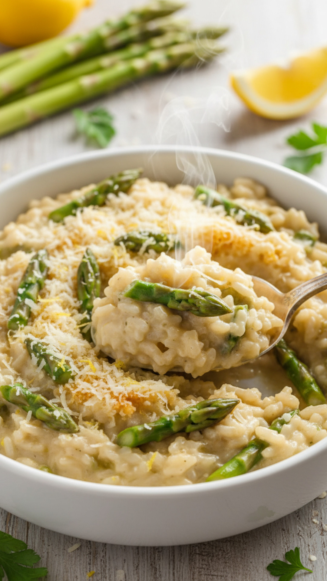 Frühlings Spargelrisotto mit Zitrone und Parmesan Preparation