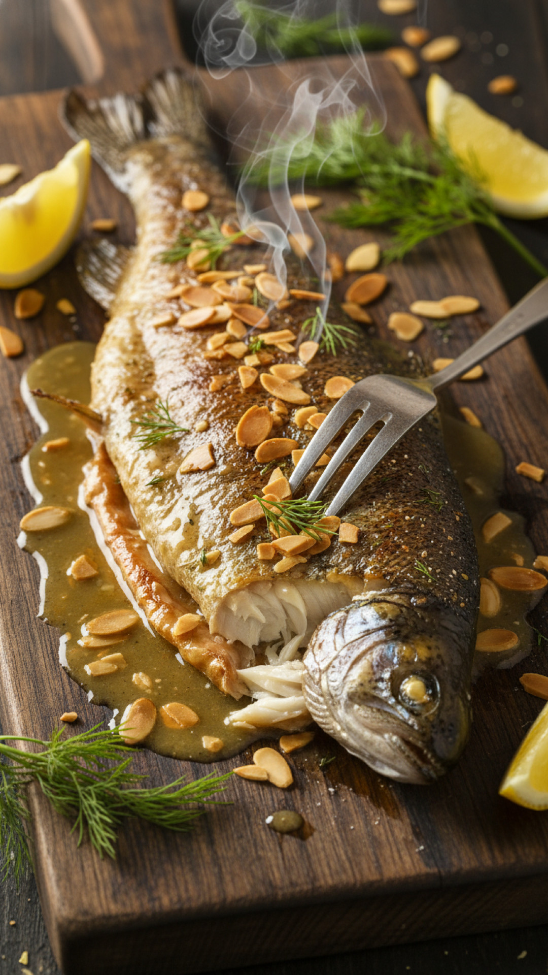 Gebackene Forelle mit Mandelbutter und Dill Preparation
