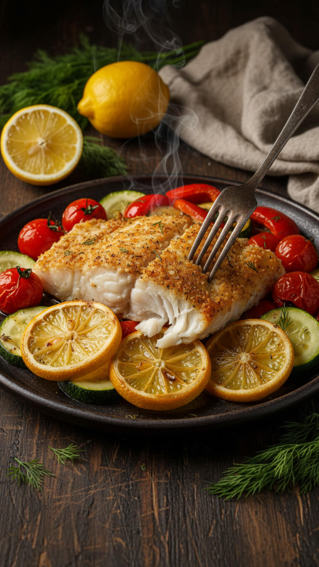 Gebackener Kabeljau mit Zitrone und Gemüse Preparation
