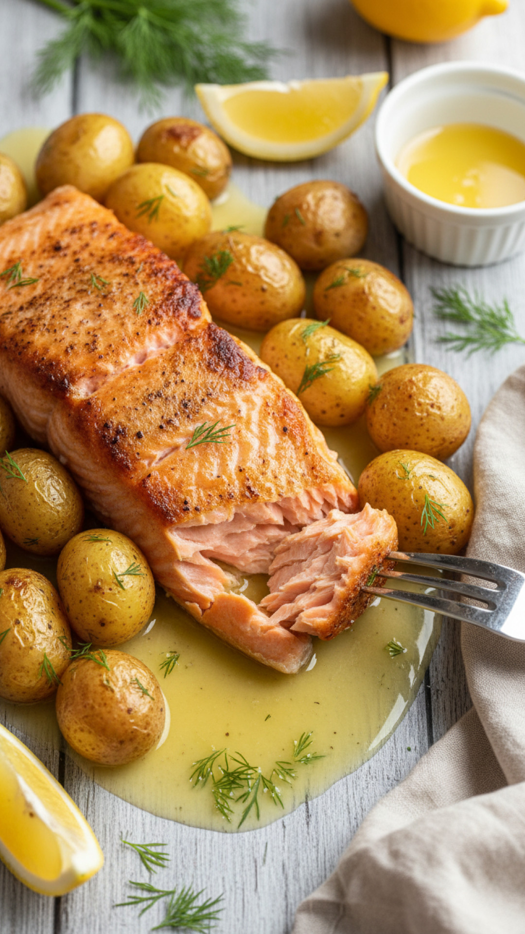 Gebackener Lachs mit Dill-Kartoffeln und Zitronenbutter Preparation