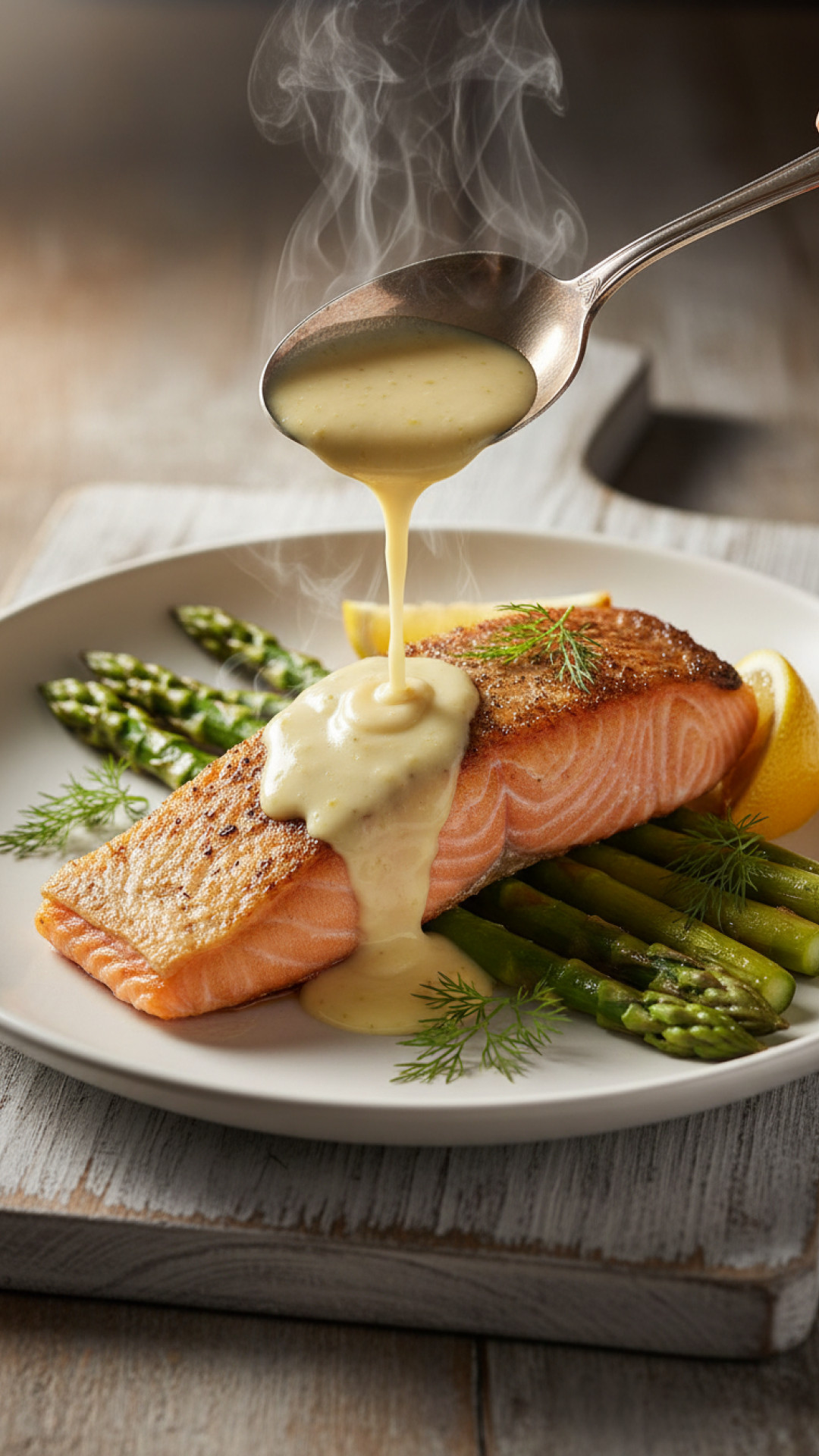 Gebackener Lachs mit Zitronen-Dill-Sauce und Spargel Preparation