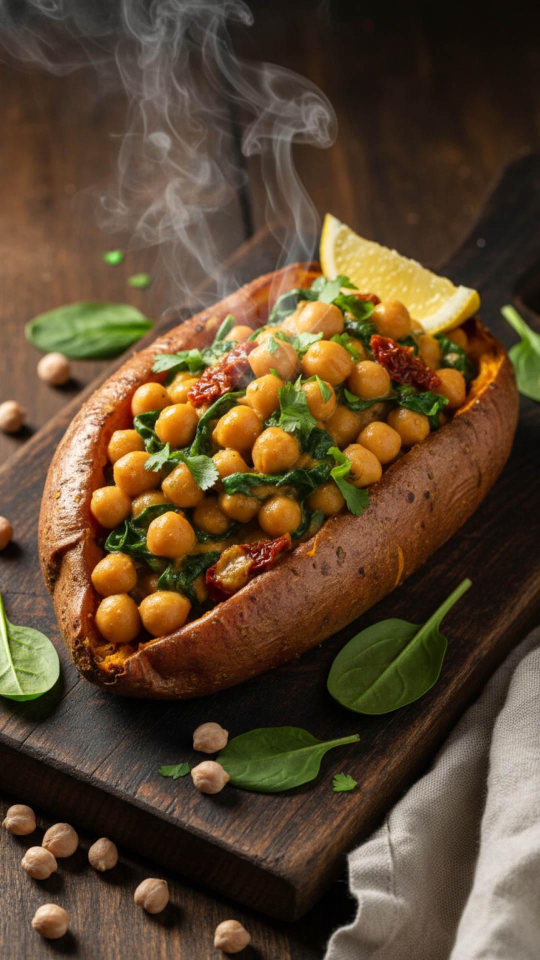 Gefüllte Süßkartoffel mit Kichererbsen Curry Preparation