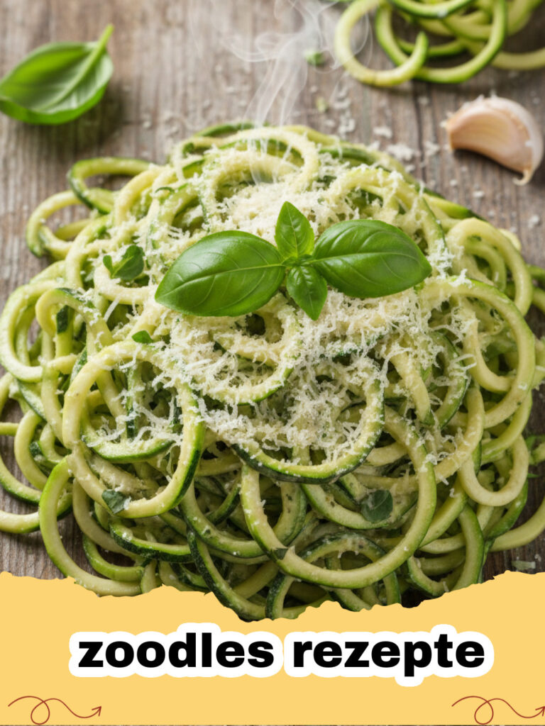 zoodles rezepte - Ein Teller mit frischen Zoodles und gebratenen Garnelen