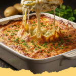 knuspriges kaese kraeuter kartoffelgratin - Knuspriges Käse-Kräuter-Kartoffelgratin in einer Auflaufform, goldbraun gebacken mit geschmolzenem Käse und frischen Kräutern