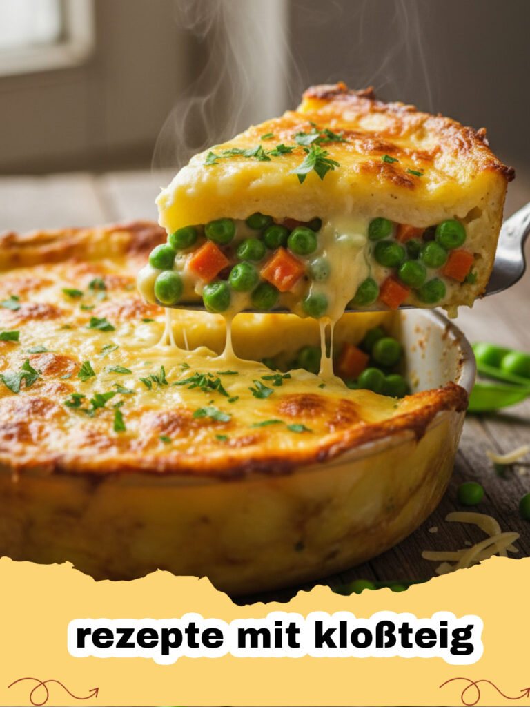 rezepte mit kloßteig - Herzhafter Auflauf aus Kloßteig mit geschmolzenem Käse und buntem Gemüse