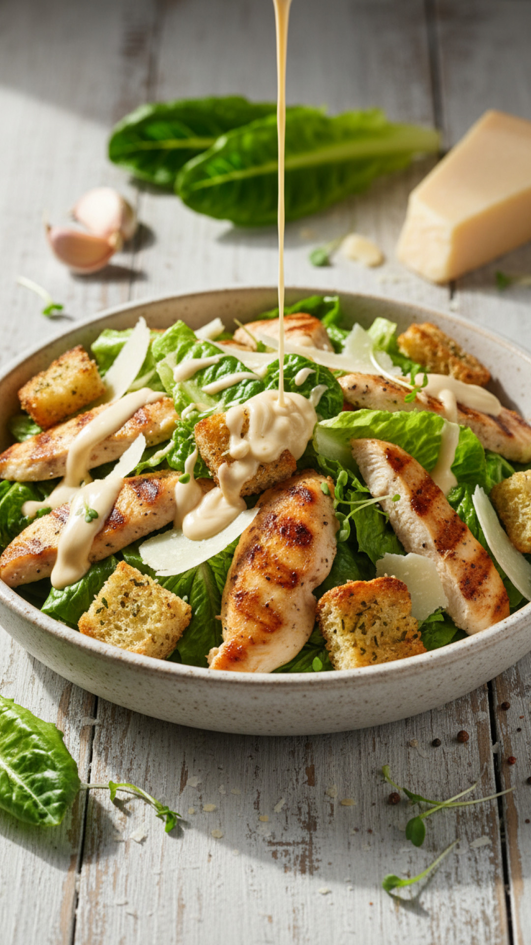 Hähnchen Caesar Salat mit Knoblauchcroutons Preparation