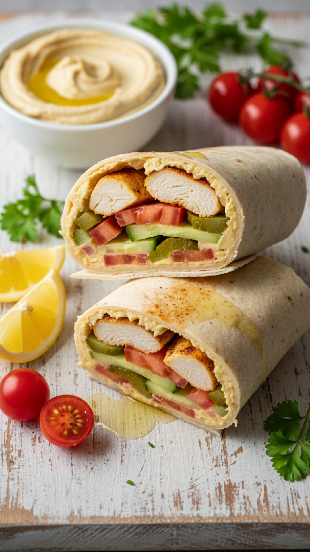 Hähnchen Hummus Wrap mit Gemüse Preparation