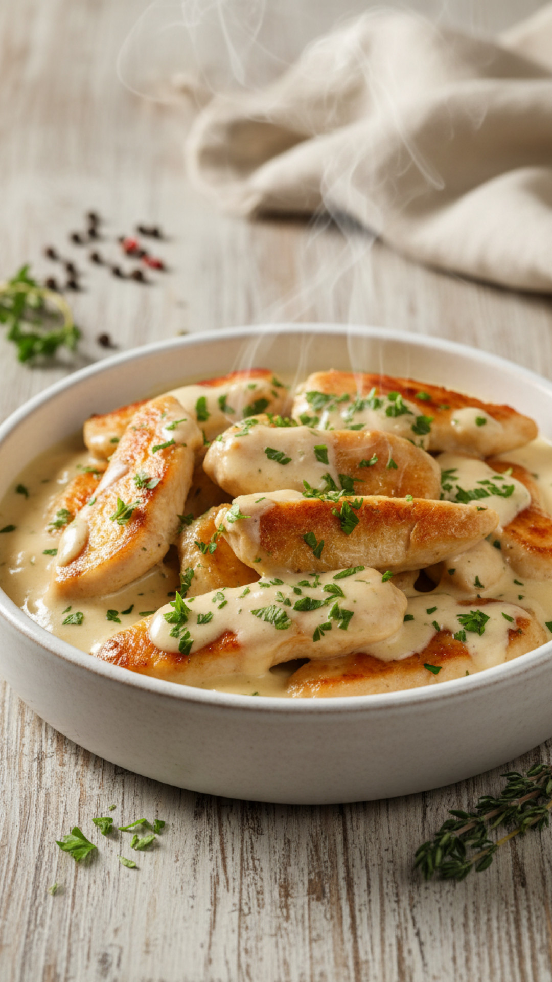 Hähnchengeschnetzeltes in cremiger Rahmsauce Preparation