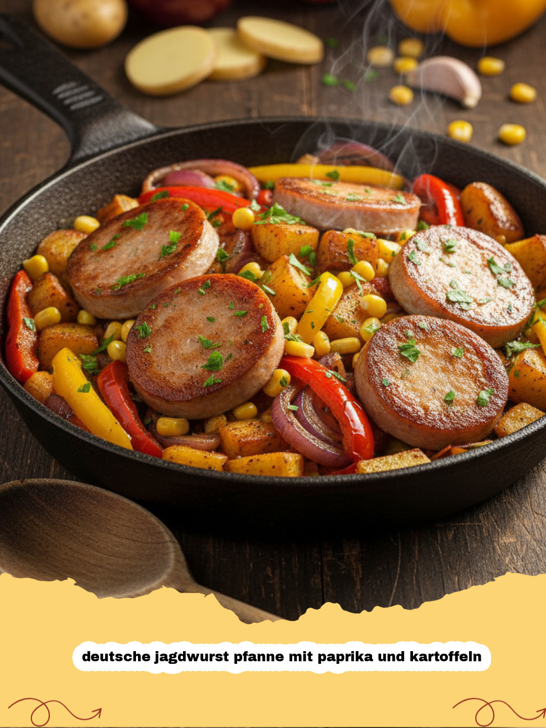 Herzhafte deutsche Jagdwurst Pfanne mit Paprika und Kartoffeln: Ein Rezept wie bei Oma