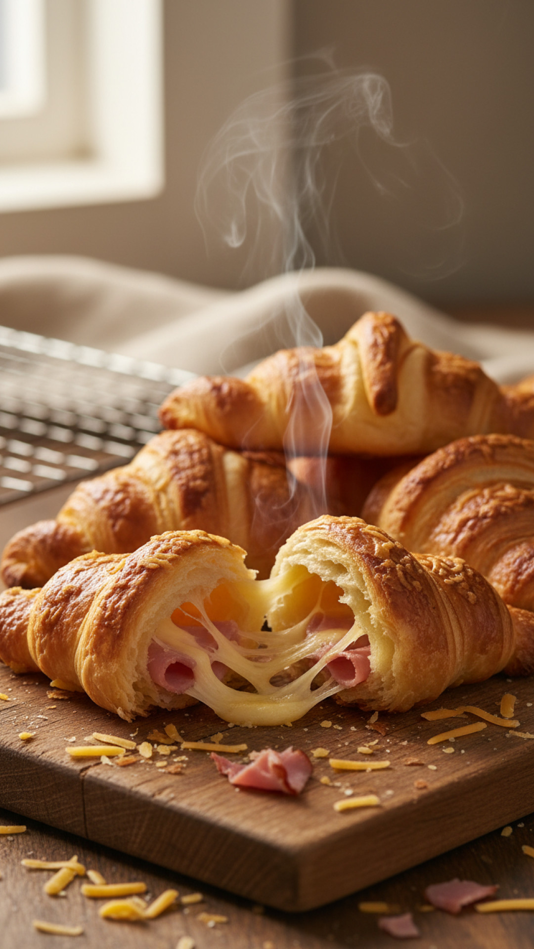 Hausgemachte Käse-Schinken-Croissants vom Blech Preparation