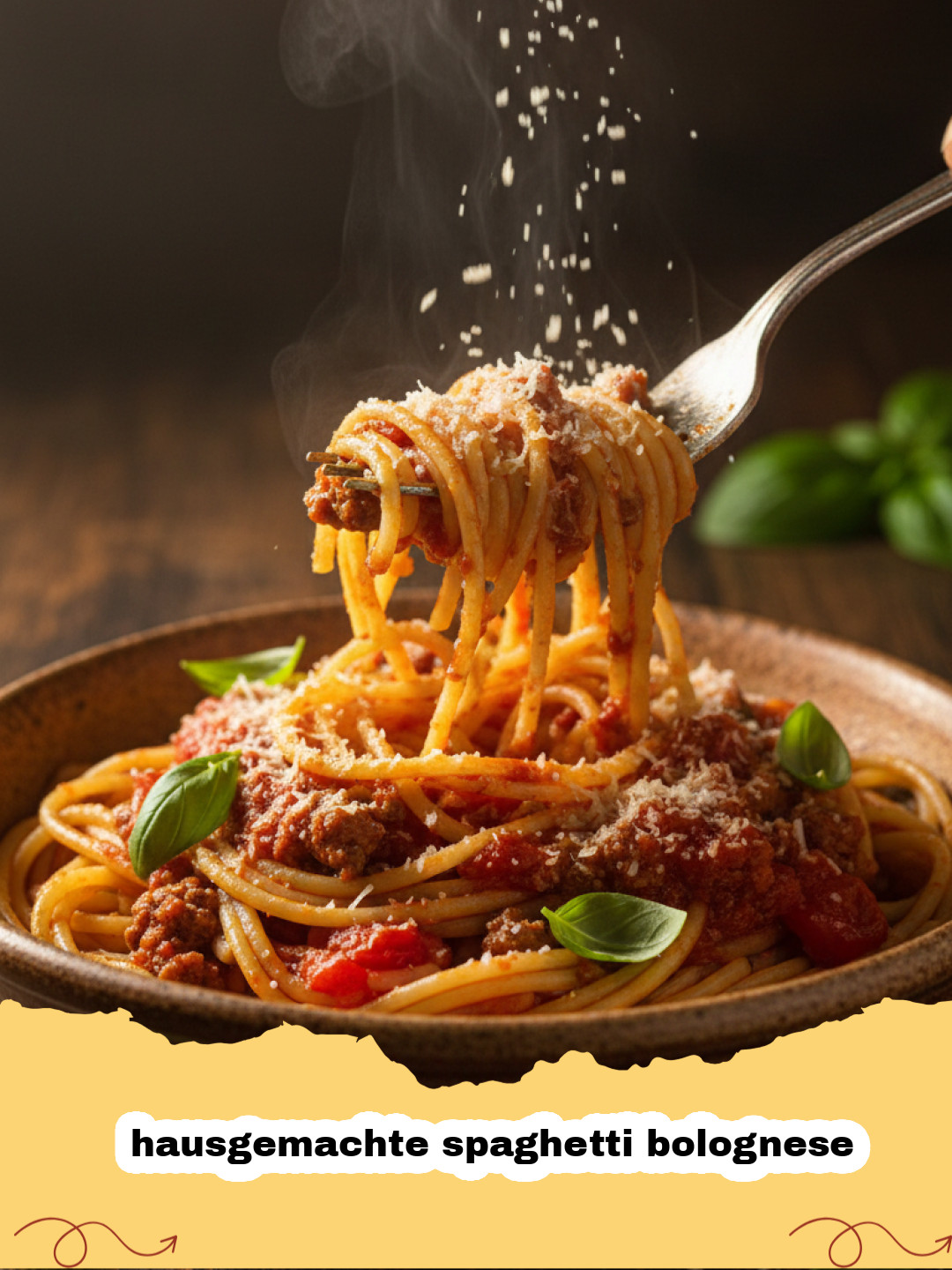 hausgemachte spaghetti bolognese - Eine köstliche hausgemachte Spaghetti Bolognese, frisch zubereitet und mit Parmesan garniert, serviert auf einem Teller.