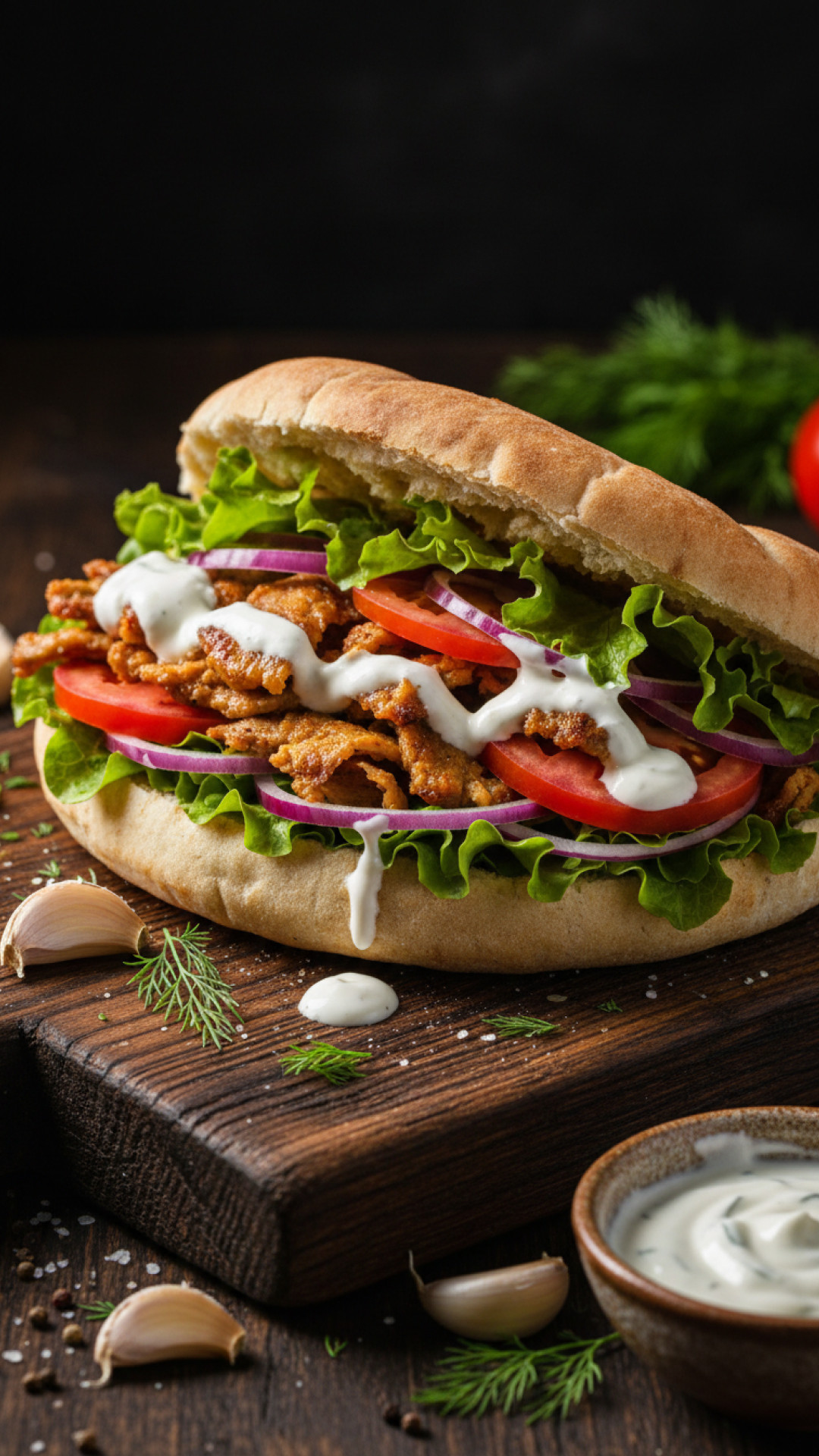 Hausgemachter Döner im Brot mit Knoblauch-Joghurt-Sauce Preparation