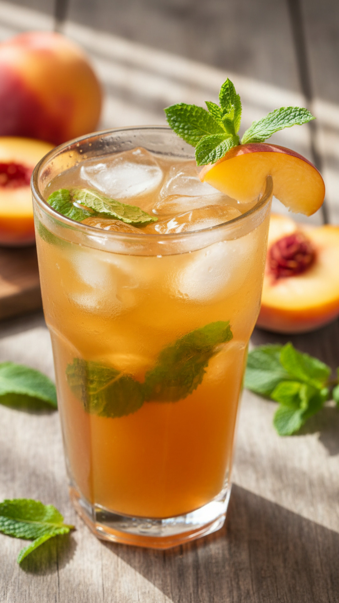 Hausgemachter erfrischender Pfirsich Eistee mit frischer Minze Preparation