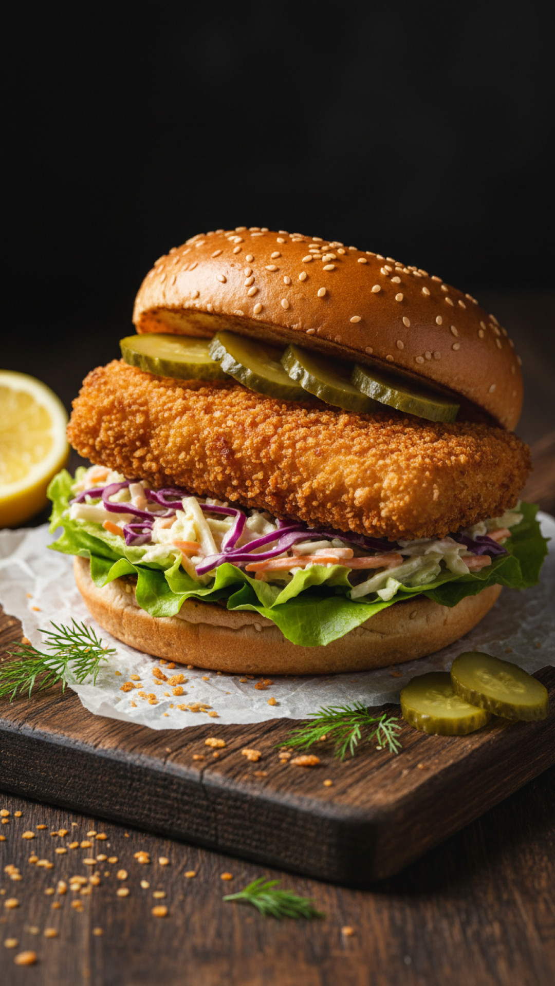 Hausgemachter Fischburger mit knusprigem Filet und Krautsalat Preparation