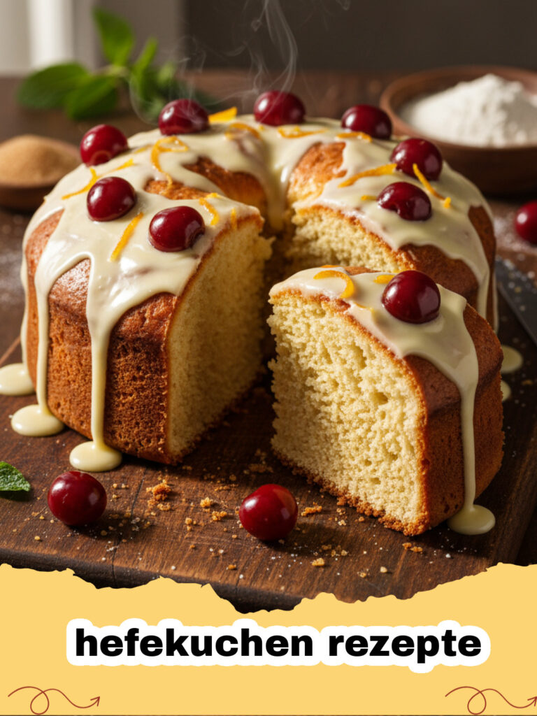 hefekuchen rezepte - Frisch gebackener Hefekuchen auf einem Backblech mit goldbrauner Kruste