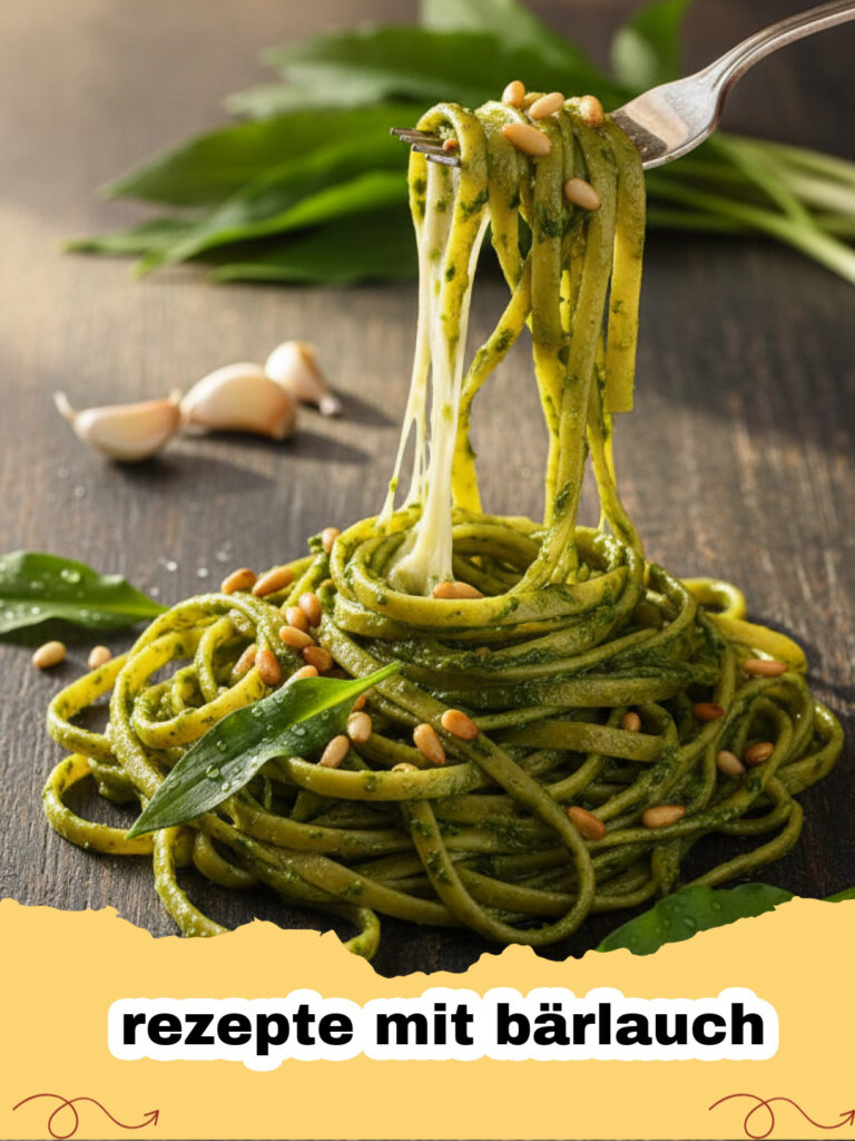 rezepte mit bärlauch - Frisches grünes Bärlauchpesto in einem Glas mit Bärlauchblättern dekoriert