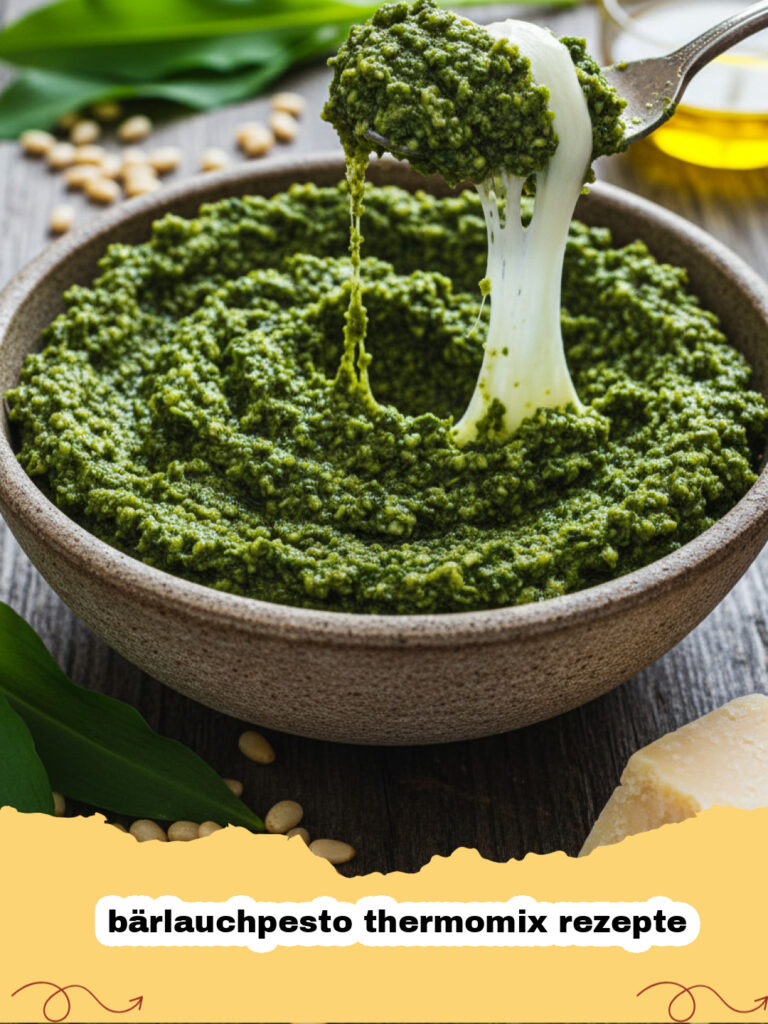bärlauchpesto thermomix rezepte - Frisches Bärlauchpesto in einem Glas neben Bärlauchblättern