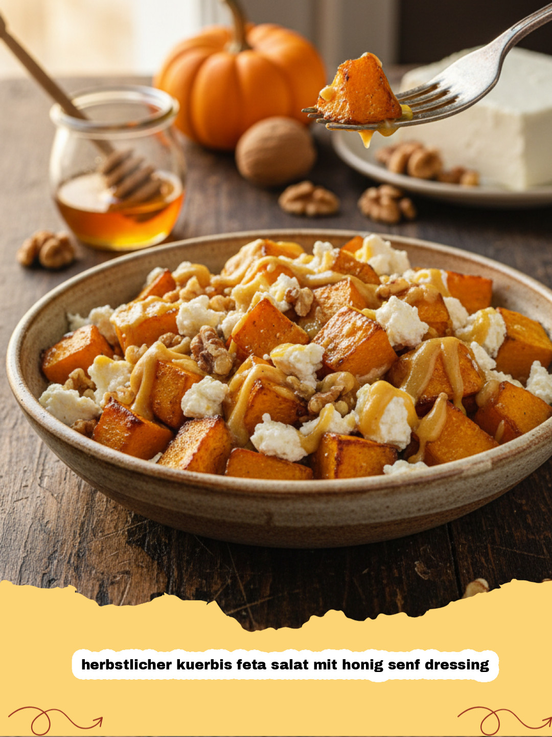Herbstliche Geschmacksexplosion: Kürbis-Feta-Salat mit unwiderstehlichem Honig-Senf-Dressing