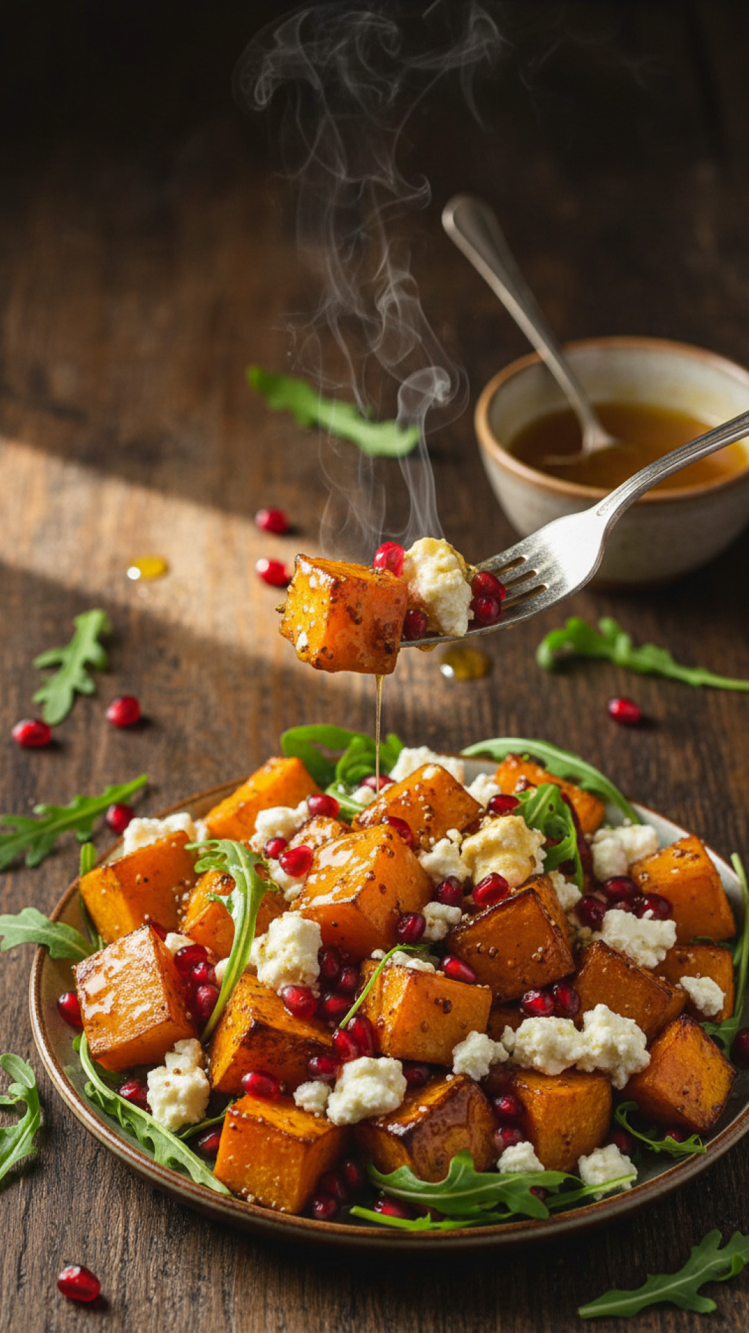 Herbstlicher Kürbis-Feta-Salat mit Honig-Senf-Dressing Preparation