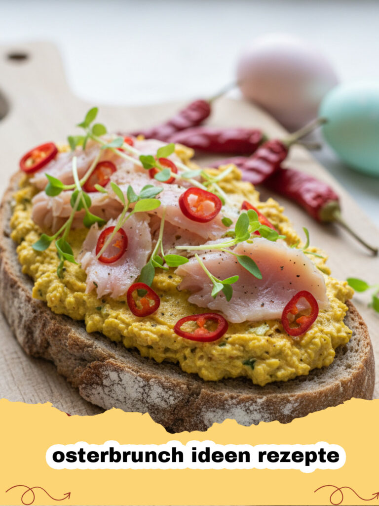 osterbrunch ideen rezepte - Frühlingshafte Eier-Muffins mit grünem Spargel und Bärlauch auf einem Ostertisch