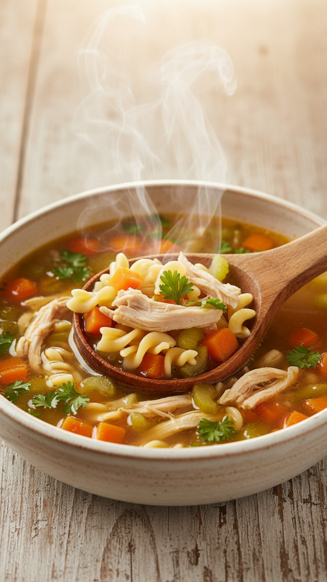 Herzhafte Hühnersuppe mit Nudeln und Gemüse Preparation